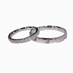 Minimalist square sugar couple rings with interlocking design and micro-pave crystals