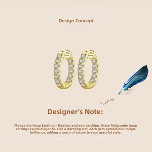 Close-up of gold-plated S925 silver moissanite hoop earrings with matte textured finish