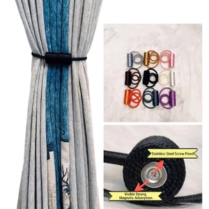 Magnetic curtain tiebacks with woven rope and heavy-duty stainless steel screw fixing