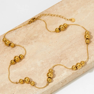 Collier À Perles Rondes En Acier Inoxydable Chaîne Serpent Minimaliste Poli Imperméable Mode Femmes Bijoux Quotidien