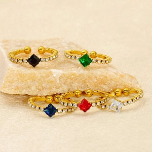 Adjustable gold plated stainless steel ring set with zircon stones in five colors