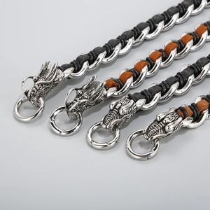 Pulseras punk de cabeza de dragón para hombre en cuero genuino trenzado y cierre de acero