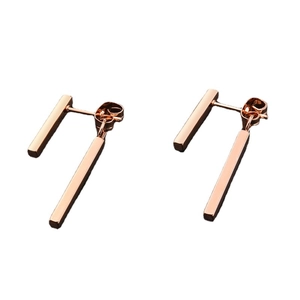 Minimalist double bar rose gold stainless steel dangle earrings for modern women