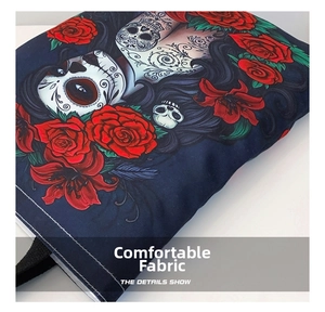 Detailed close-up of heavy-duty canvas bag with Mexican Day of the Dead skull print