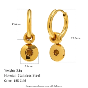 Boucles d'oreilles créoles minimalistes en acier doré 18K avec pendentif pierre jaune