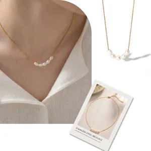 Minimalist 18K gold plated stainless steel necklace with 5 natural freshwater pearls