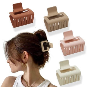 Matte rectangle claw clips set in brick red, brown, pink and cream white colors