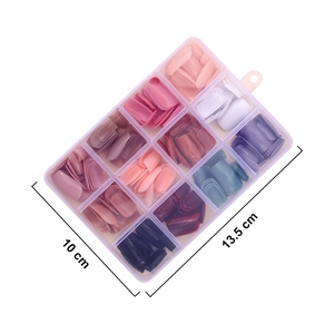 Set of 288 pieces solid color glossy press-on nails in a 12-grid organizer box