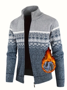 Cardigan en maille pour homme avec motif nordique et doublure polaire chaude