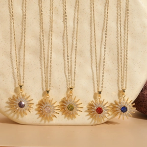 Sunflower necklaces with colorful zircon pendants in 14K gold plated bohemian style