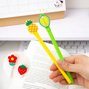 Creative fruit-shaped cartoon gel pens with silicone pineapple and strawberry toppers