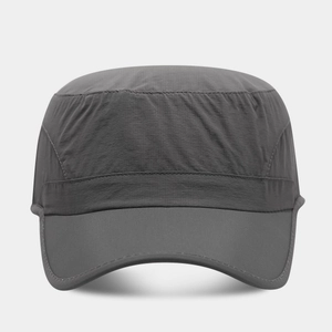 Quick-dry waterproof dark grey flat top cadet cap for outdoor hiking and sun protection