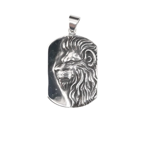 Silver stainless steel pendant featuring a detailed 3D lion head relief carving
