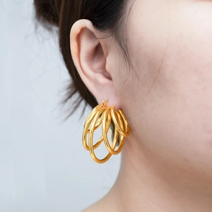 Multi Layer Overlapping Hoop Earrings 18K Gold Plated Stainless Steel Geometric Irregular Stacked Jewelry For Women