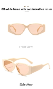 Front and side views of vintage oversized cat eye sunglasses in cream and tea lenses