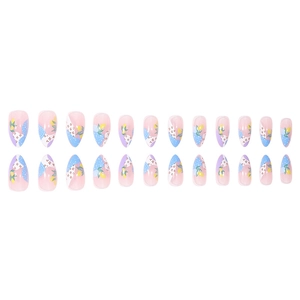 24pcs almond press-on nails with lemon and polka dot patterns in a summer fresh design