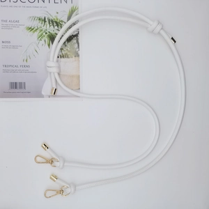 White 6mm PU leather round strap with gold lobster clasps and knot detail for bags