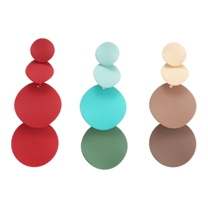 Matte acrylic geometric drop earrings with multi-color stacked circular disks for women