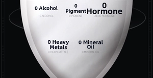 Detailed chart showing zero alcohol and hormone-free ingredients in sandalwood shave cream