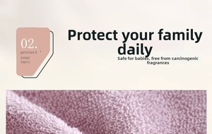 Detailed texture of purple cotton bath towel, safe for babies and free of aromatic amines
