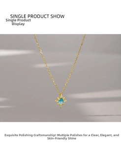 Macro shot of S925 silver star pendant with blue topaz gemstone on gold cable chain