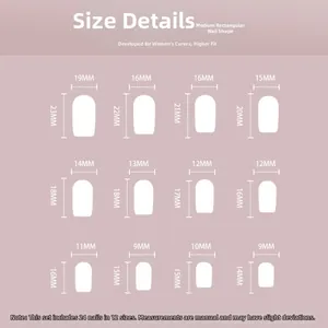 Size chart for medium square press-on nails featuring 24 pieces in 12 different sizes