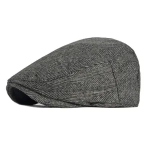 Béret classique gris en laine mélangée à chevrons de style britannique rétro pour hommes
