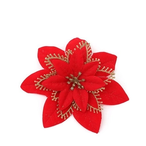 Three-layer red velvet Christmas flower with golden glitter edges for tree decoration