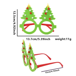 Green felt Christmas tree glasses with red pom poms and stars for party photo props