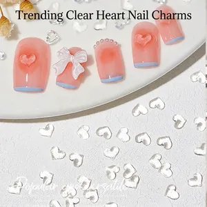 3D Heart Nail Art Decorations Resin Flatback Charms Transparent White Jelly Peach Manicure Accessories For DIY Sweet Nails