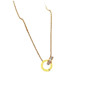 Minimalist double ring necklace with Roman numerals and sparkling diamond inlay in gold finish