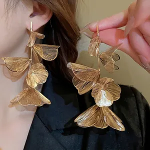 Large Flower Dangle Earrings Copper Hollow Tassel Drop With Silver Earring Post Chic Exaggerated For Women