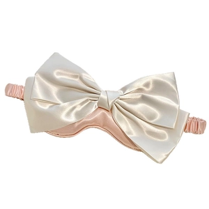 Champagne bow sleep mask in satin silk finish with elastic headband for light blocking