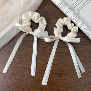 Elegant Satin Bow Ribbon Scrunchies Long Streamer Hair Ties Sweet French Style Satin Like Ponytail Holder For Women