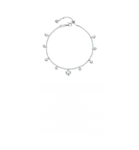 Detail of s925 silver bracelet with heart charms, star pendants and adjustable slider clasp