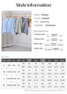 Tabella taglie dettagliata e specifiche del tessuto per completo cardigan e shorts
