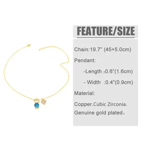 Detailed size specifications for the gold heart and boy pendant necklace with dimensions