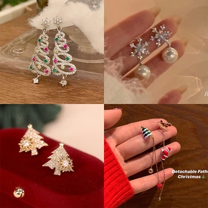 Christmas stud earrings set with crystal trees, snowflakes, and Santa Claus designs