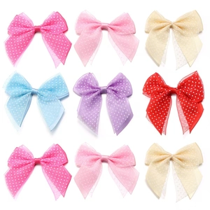 Colorful mesh polka dot hair bows set for kids clothes and doll accessories in a 3x3 layout