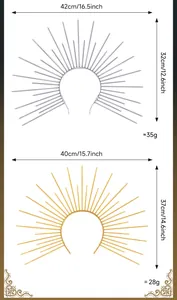 Size chart for Sun God zip tie headband showing dimensions in cm and inches for party hair accessories