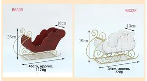 Detailed dimensions of red and white wooden Christmas sled decorations for holiday displays