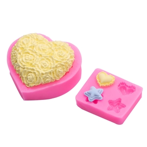Moldes de silicona para corazones de rosas, estrellas y mini formas de pastel de fondant