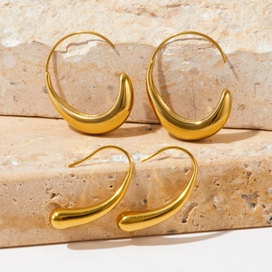 Minimalist Stainless Steel Hoop Earrings Geometric Water Drop C-Shaped Mirror Polished High Gloss Jewelry For Women