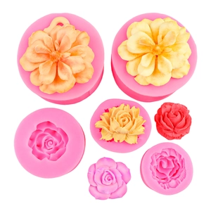 Pink silicone flower mold set for rose and buttercup fondant cake DIY baking tools