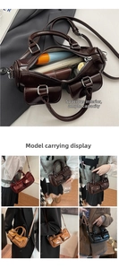 Detail view of cylindrical saddle bag interior and grid of multi-color style options