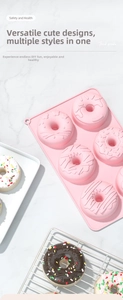 Pink silicone 6-cavity donut mold with multiple textures on marble background