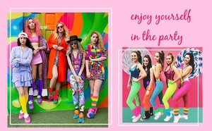 Neon 80s style leg warmers and retro party accessories in vibrant color mix