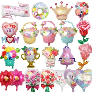Aluminum Foil Balloons Decorative Floral Wreath Crown Heart Shape Mother's Day Party Ornaments Gifts For Mom