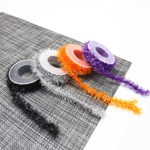 Four-color Halloween tinsel garlands in black, silver, orange and purple with metallic wire
