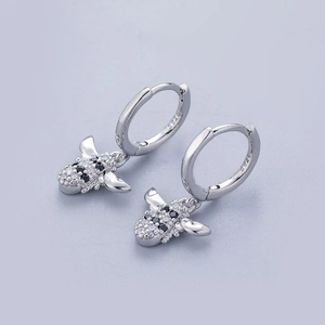 S925 sterling silver hoop earrings with cute sheep charms and black white zircon stones